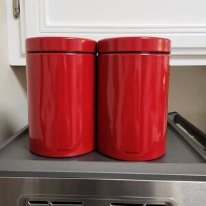 BRABANTIA x2 BELGIUM Made Red Metal Food Round Canisters Containers Storage Lot